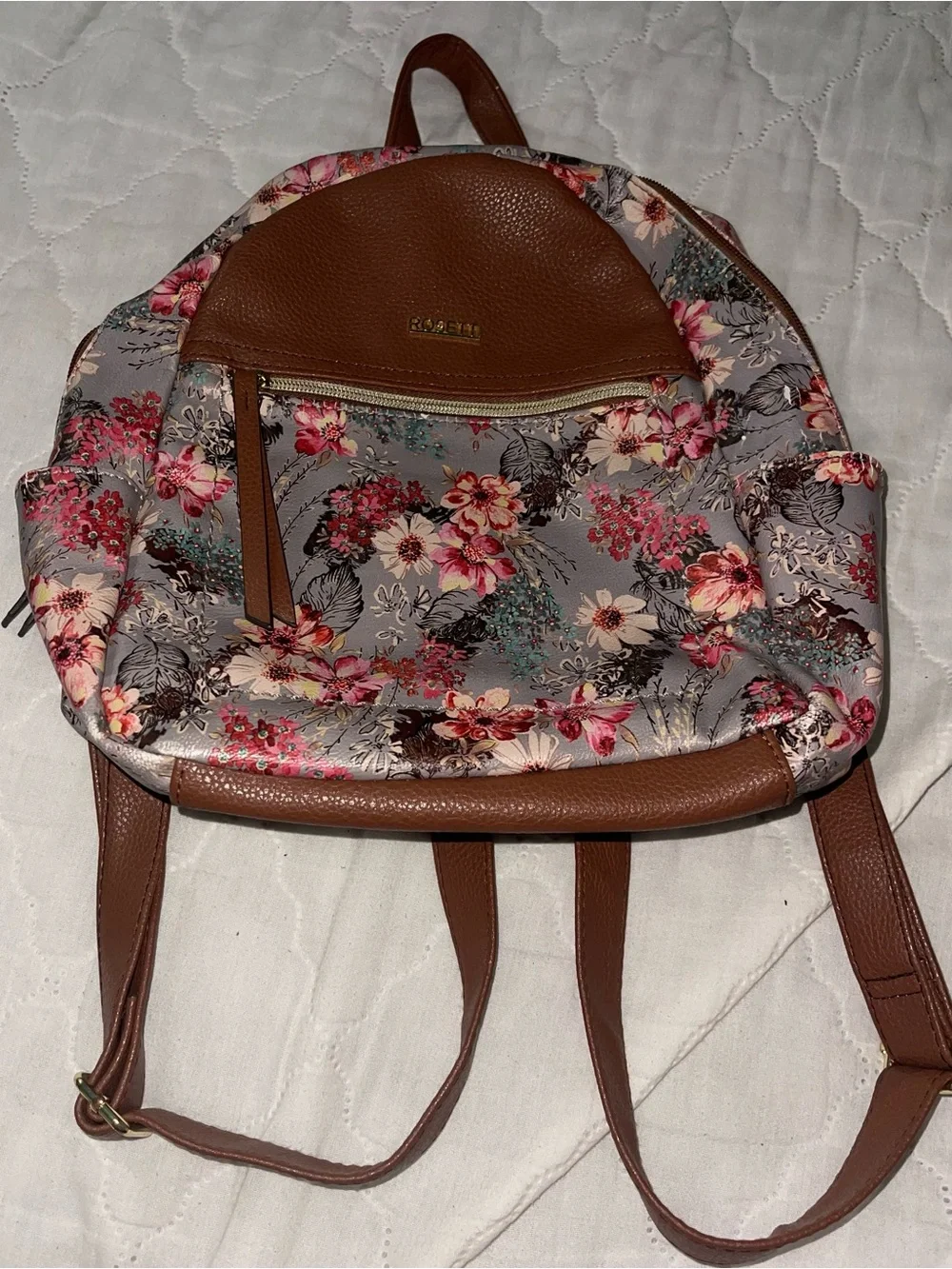 Floral Brown Accent Backpack - Women Bags